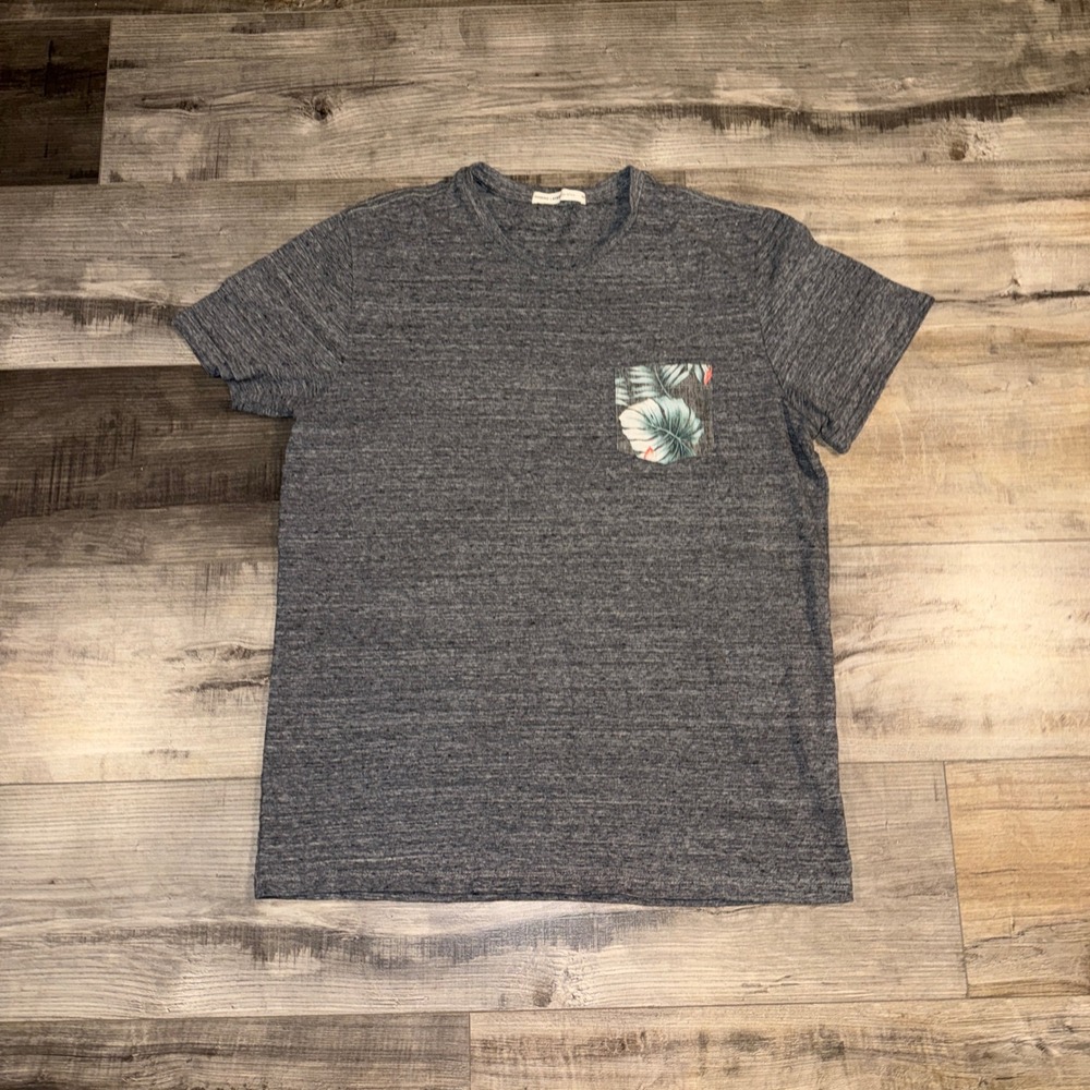 Marine Layer Pocket T Shirt Mens M Gray Slub Knit Tropical Pocket Tee